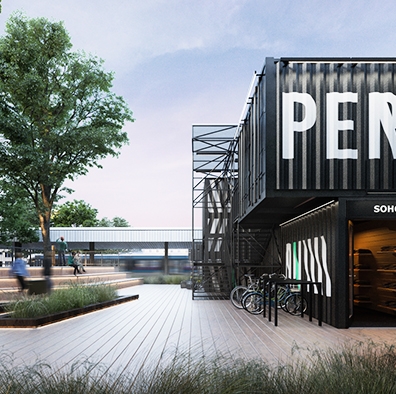 Projekt kontenerowego pawilonu handlowego PERON w Częstochowie